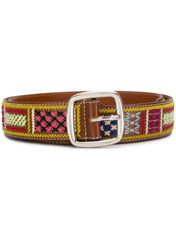 Etro Embroidered Buckle Belt - Brown