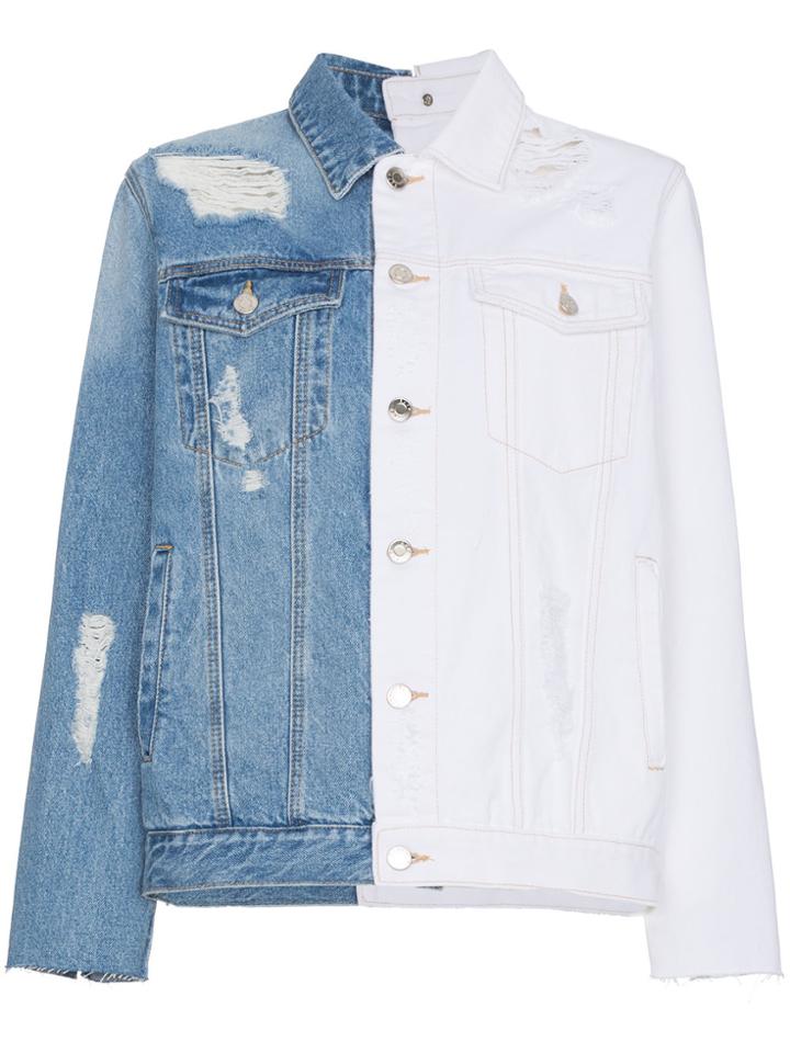 Sjyp Distressed Two Tone Denim Jacket - Blue