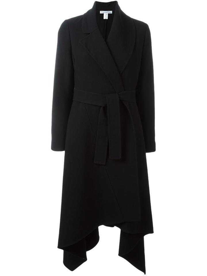 Oscar De La Renta Asymmetric Lapel Belted Coat, Women's, Size: 6, Black, Virgin Wool