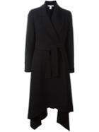 Oscar De La Renta Asymmetric Lapel Belted Coat, Women's, Size: 6, Black, Virgin Wool