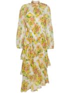 Zimmermann Golden Tiered Ruffle Floral Print Midi Dress - Yellow &