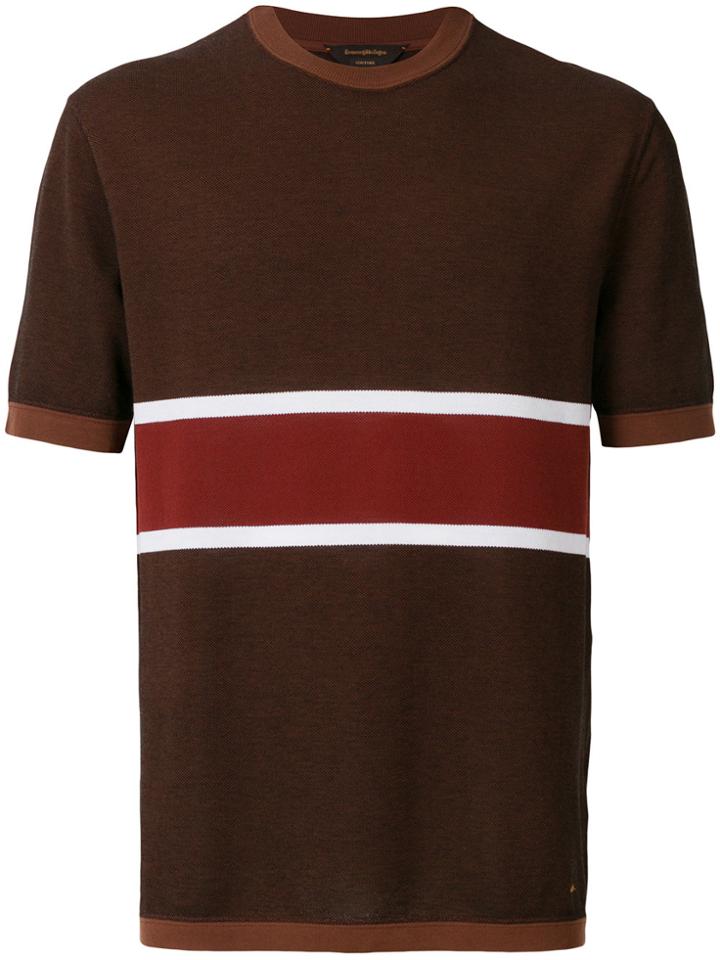 Ermenegildo Zegna Striped Half Sleeve T-shirt - Brown