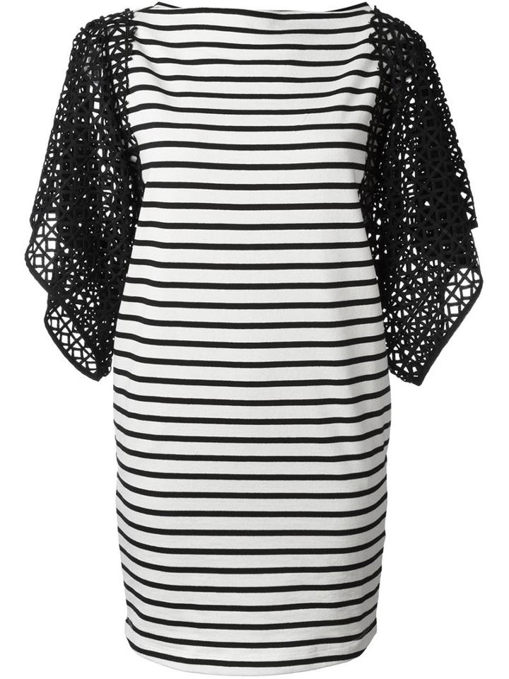 Nude Perforated Sleeve Shift Dress, Women's, Size: 40, Black, Cotton/polyester/polyamide