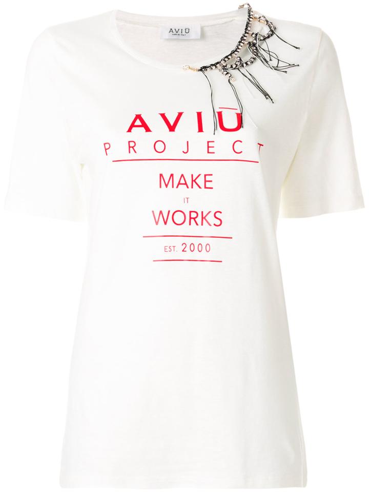 Aviù Printed T-shirt With Chain Detail - White