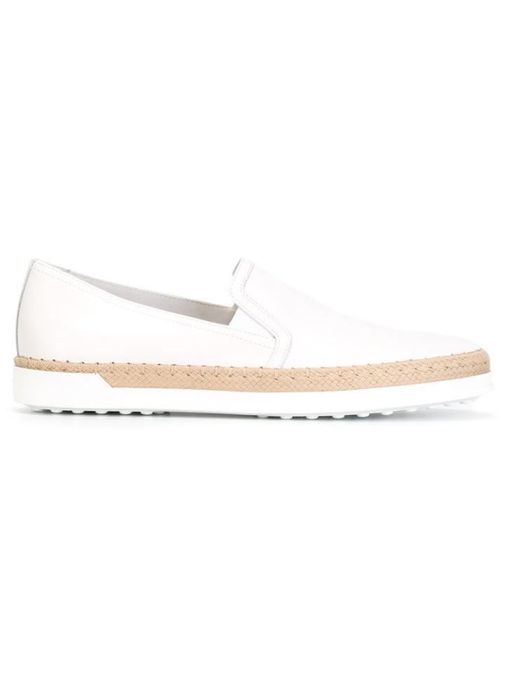 Tod S Braided Trim Slip-on Sneakers, Women's, Size: 41, White, Leather/rubber
