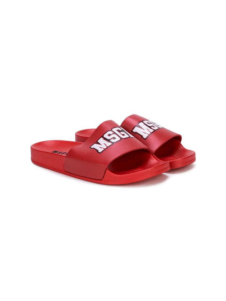 Msgm Kids Logo Pool Slides - Red