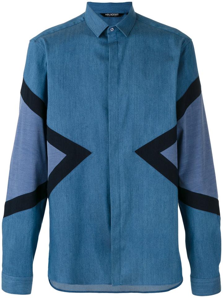 Neil Barrett Symmetric Triangular Print Shirt, Men's, Size: 40, Blue, Silk/cotton/polyester