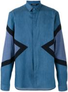Neil Barrett Symmetric Triangular Print Shirt, Men's, Size: 40, Blue, Silk/cotton/polyester