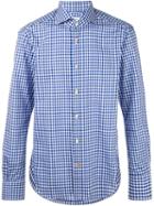 Kiton Checked Shirt, Men's, Size: 42, Blue, Cotton