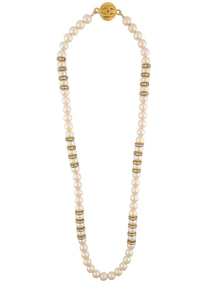 Chanel Vintage Pearl And Rhinestone Necklace, Women's, White