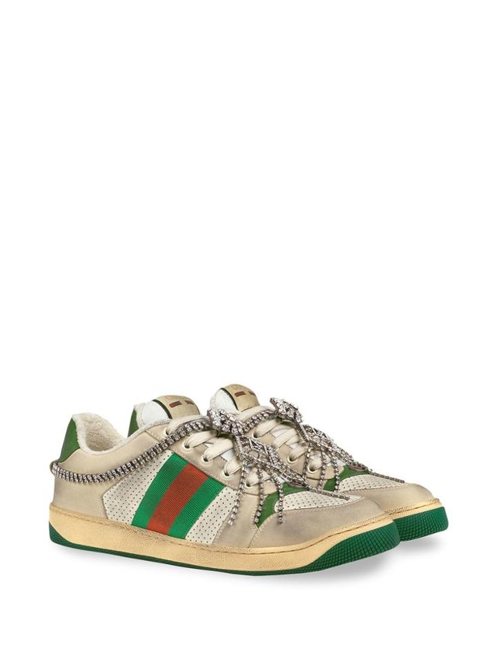 Gucci Screener Sneaker With Crystals - Neutrals