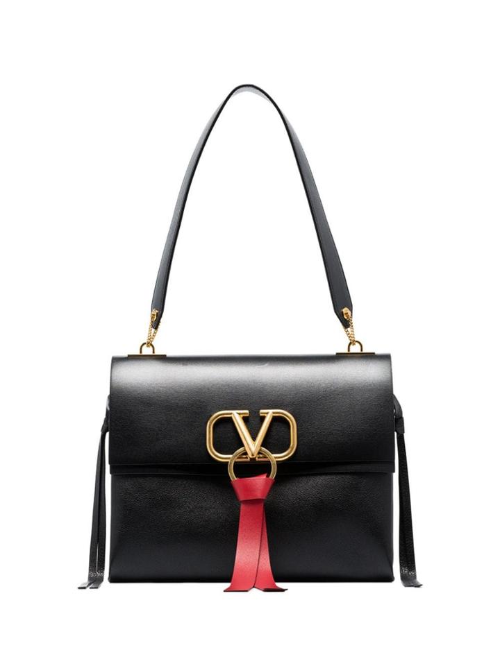 Valentino Black Garavani V Ring Medium Leather Bag