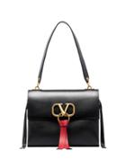 Valentino Black Garavani V Ring Medium Leather Bag
