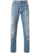Philipp Plein Distressed Slim Jeans, Men's, Size: 32, Blue, Cotton/spandex/elastane/polyester