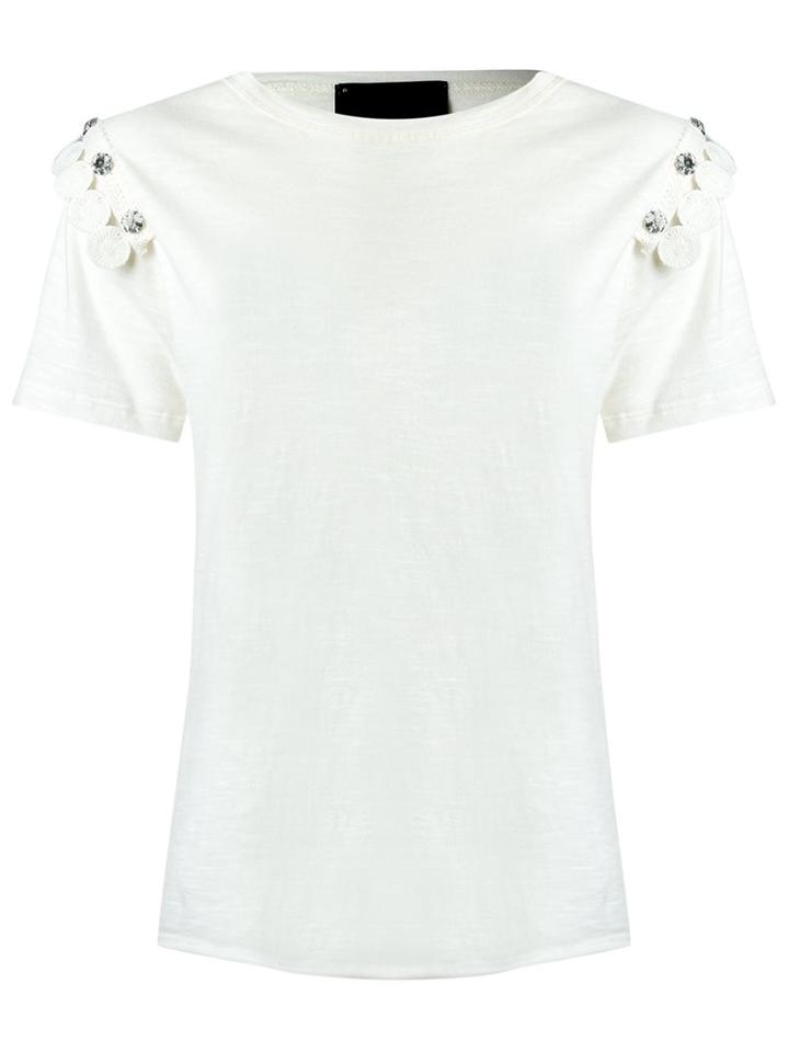 Andrea Bogosian Embellished Blouse, Women's, Size: Medium, White, Cotton