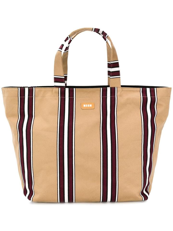 Msgm Striped Canvas Maxi Shopper - Brown