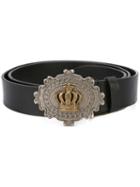 Dolce & Gabbana Crown Buckle Belt, Men's, Size: 110, Black, Leather