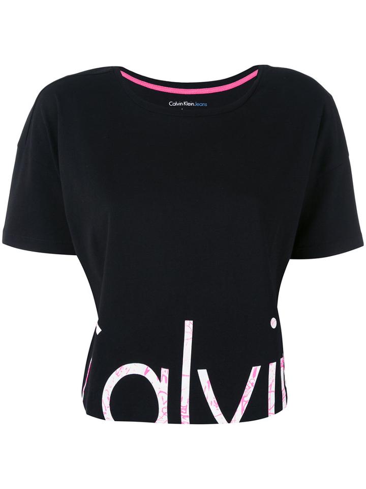 Calvin Klein Jeans - Cropped Logo T-shirt - Women - Cotton - M, Black, Cotton