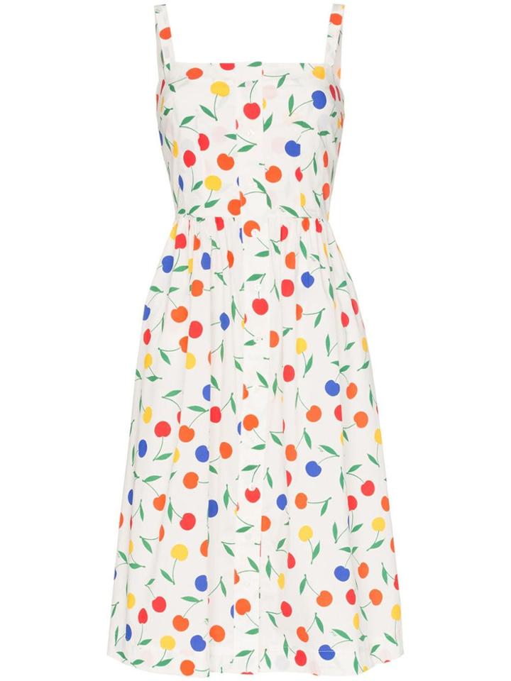 Hvn Laura Rainbow Cherry Print Sleeveless Midi Dress - Yellow