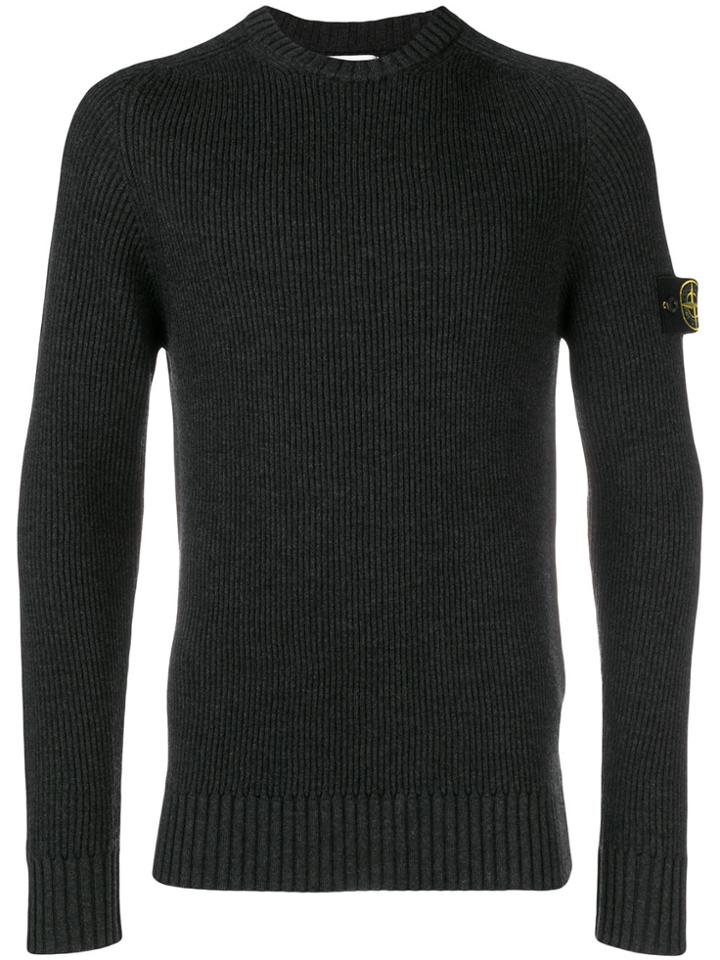 Stone Island Ribbed Fitted Sweater - Black