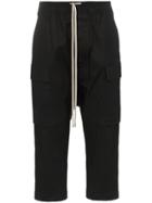 Rick Owens Drawstring Cropped Cotton Blend Cargo Trousers - Black