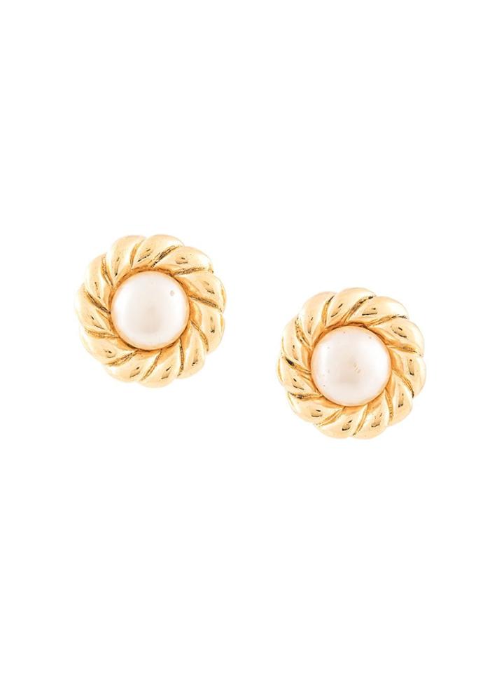 Chanel Vintage Flower Pearl Earrings - Gold