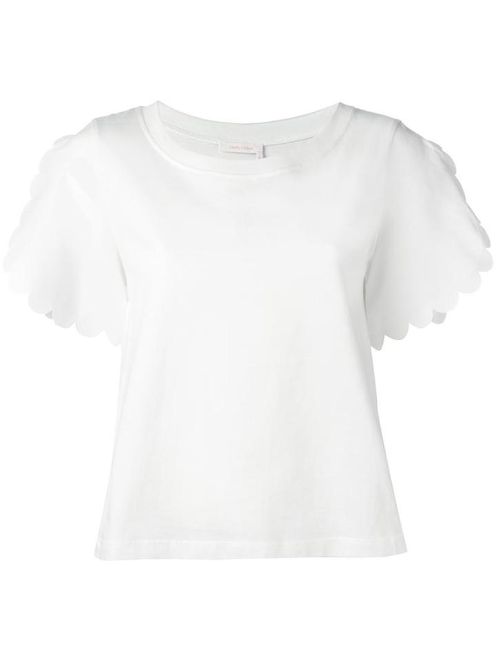 See By Chloé Scalloped T-shirt, Women's, Size: Large, White, Cotton