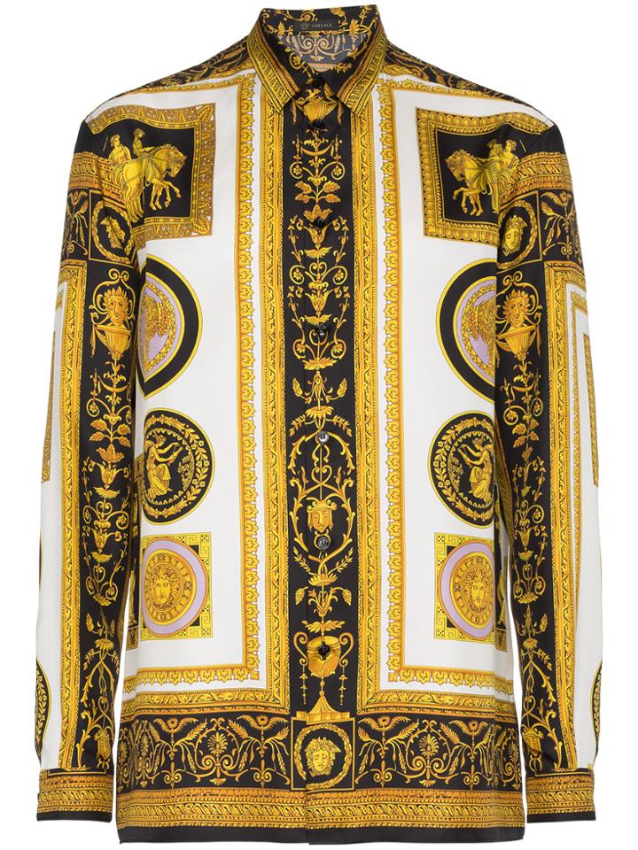 Versace Silk Cornici Print Shirt - Yellow & Orange