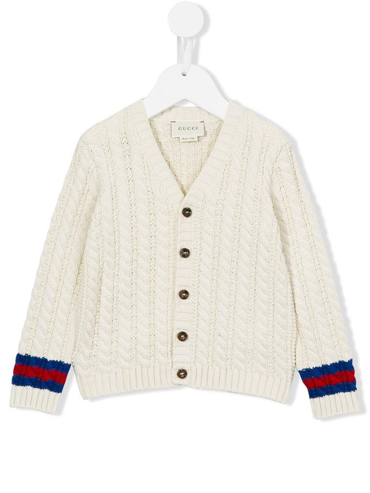Gucci Kids Sylvie Web Trim Cardigan, Boy's, Size: 18-24 Mth, White