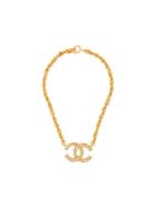 Chanel Vintage Encrusted Interlocking Cc Necklace - Metallic