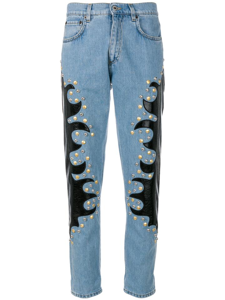Moschino Studded Patch Straight Jeans - Blue