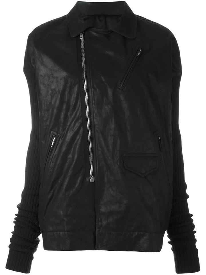 Rick Owens Oversized Biker Jacket, Women's, Size: 44, Black, Cotton/calf Leather/polyester/virgin Wool