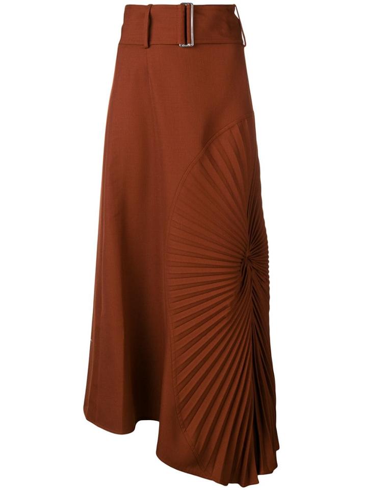 Victoria Beckham Pleated Side Detail Asymmetric Skirt - Brown