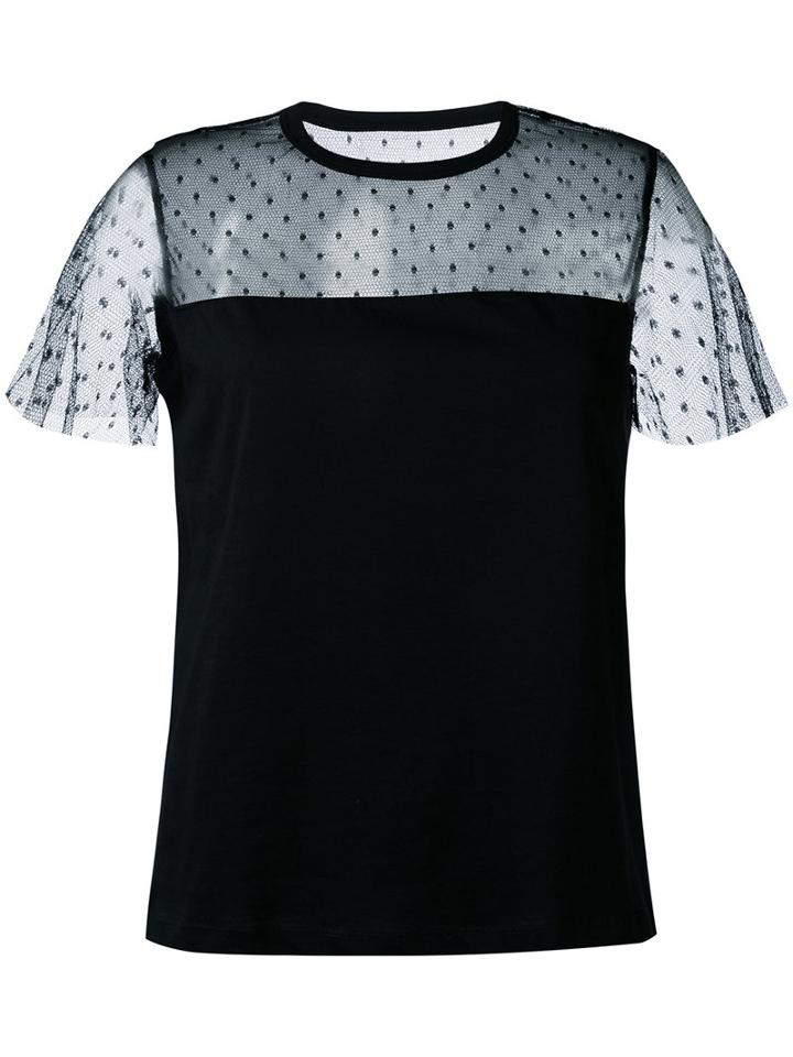 Red Valentino - Sheer Polka Dot T-shirt - Women - Cotton/polyamide - S, Black, Cotton/polyamide