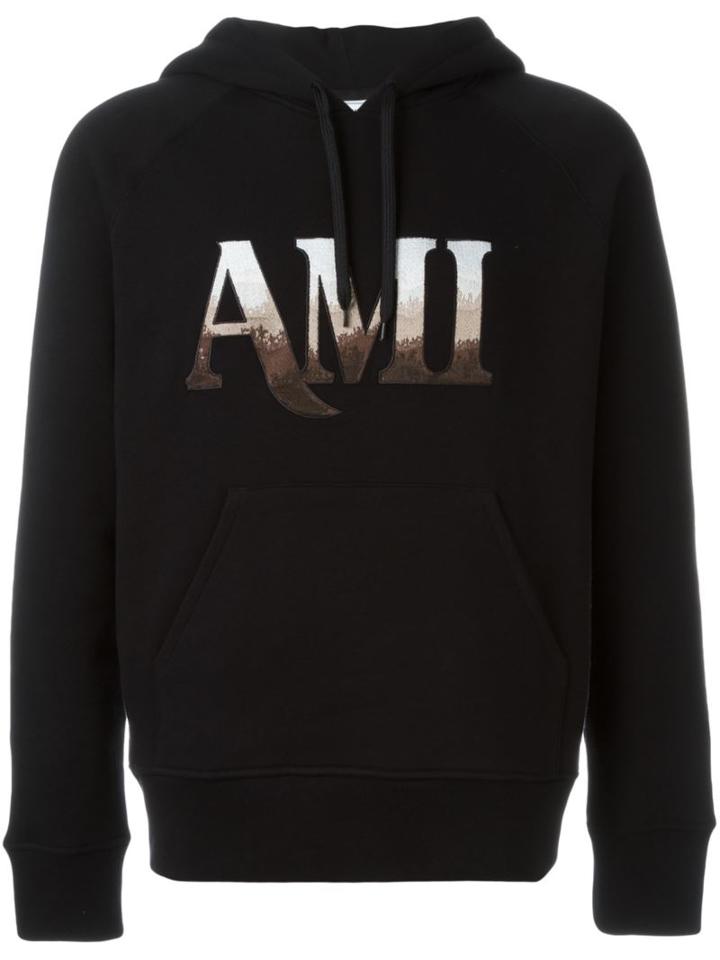 Ami Alexandre Mattiussi Embroidered Logo Hoodie, Men's, Size: 52, Black, Cotton
