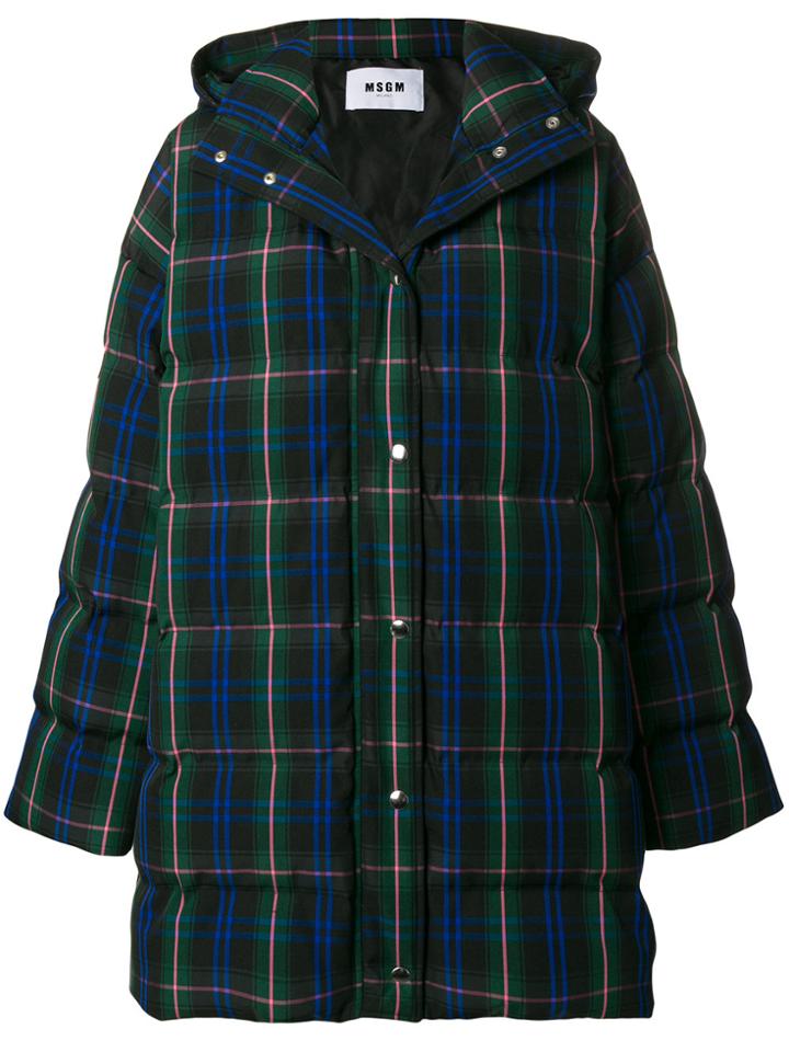 Msgm Plaid Quilted Coat - Green