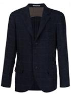 Brunello Cucinelli Checked Three Button Blazer, Men's, Size: 52, Blue, Polyamide/cashmere/alpaca/virgin Wool