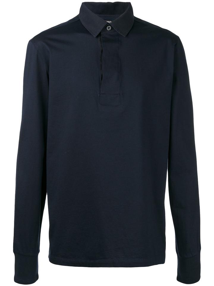 Tom Ford - Long Sleeve Polo Shirt - Men - Cotton - 50, Blue, Cotton