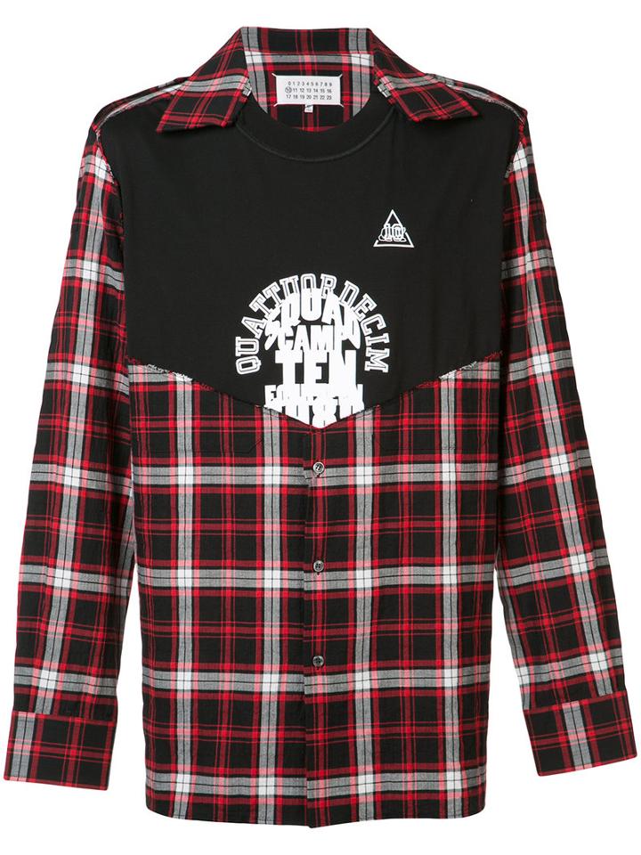 Maison Margiela Checkered Print Shirt, Men's, Size: 42, Red, Cotton/spandex/elastane