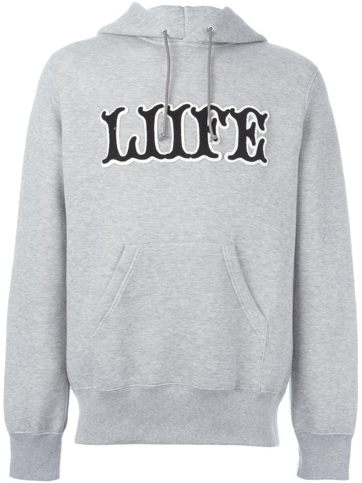 Sacai Liife Applique Hoodie, Men's, Size: 4, Grey, Cotton/nylon