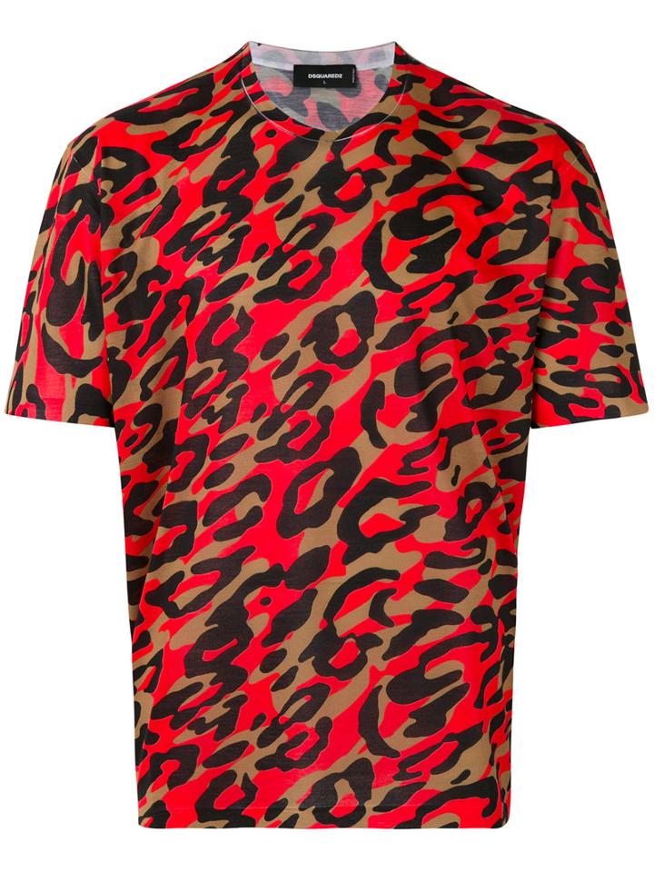 Dsquared2 - Leopard Print T-shirt - Men - Polyester - Xxl, Red, Polyester