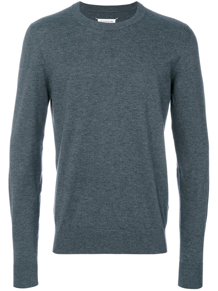 Maison Margiela - Elbow Patch Crew Neck Jumper - Men - Cotton/calf Leather/wool - Xxl, Grey, Cotton/calf Leather/wool