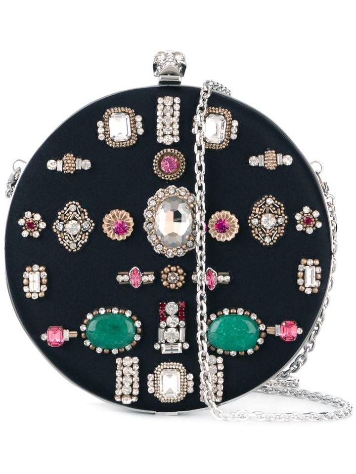 Alexander Mcqueen 'skull' Circle Clutch, Women's, Black, Leather/silk/viscose/stone