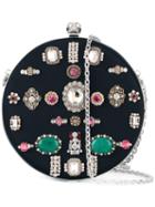 Alexander Mcqueen 'skull' Circle Clutch, Women's, Black, Leather/silk/viscose/stone