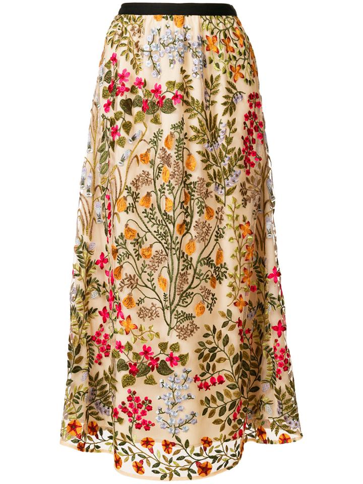 Red Valentino Floral Embroidered Skirt - Nude & Neutrals