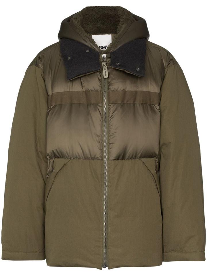 Yves Salomon Hooded Shearling Padded Coat - Green