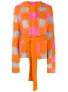 Kenzo Checkered Knitted Cardigan Coat - Orange