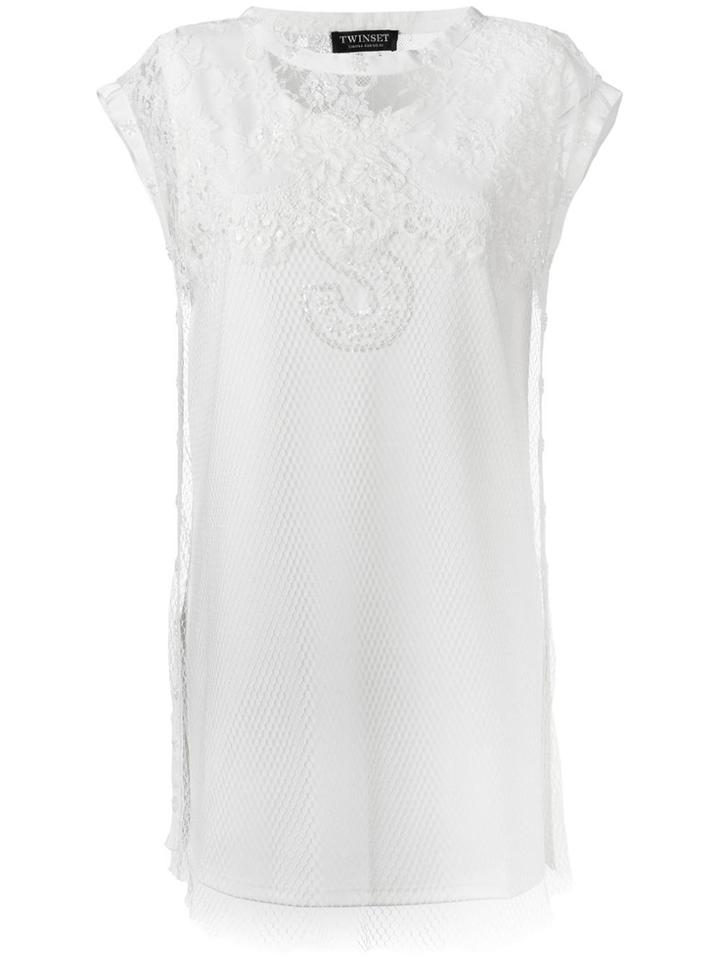 Twin-set Lace Appliqué Elongated T-shirt - White