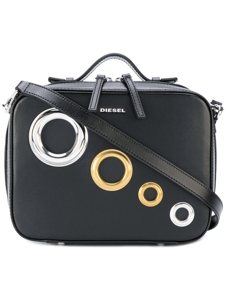 Diesel - Oversized Eyelets Crossbody Bag - Women - Calf Leather - One Size, Black, Calf Leather