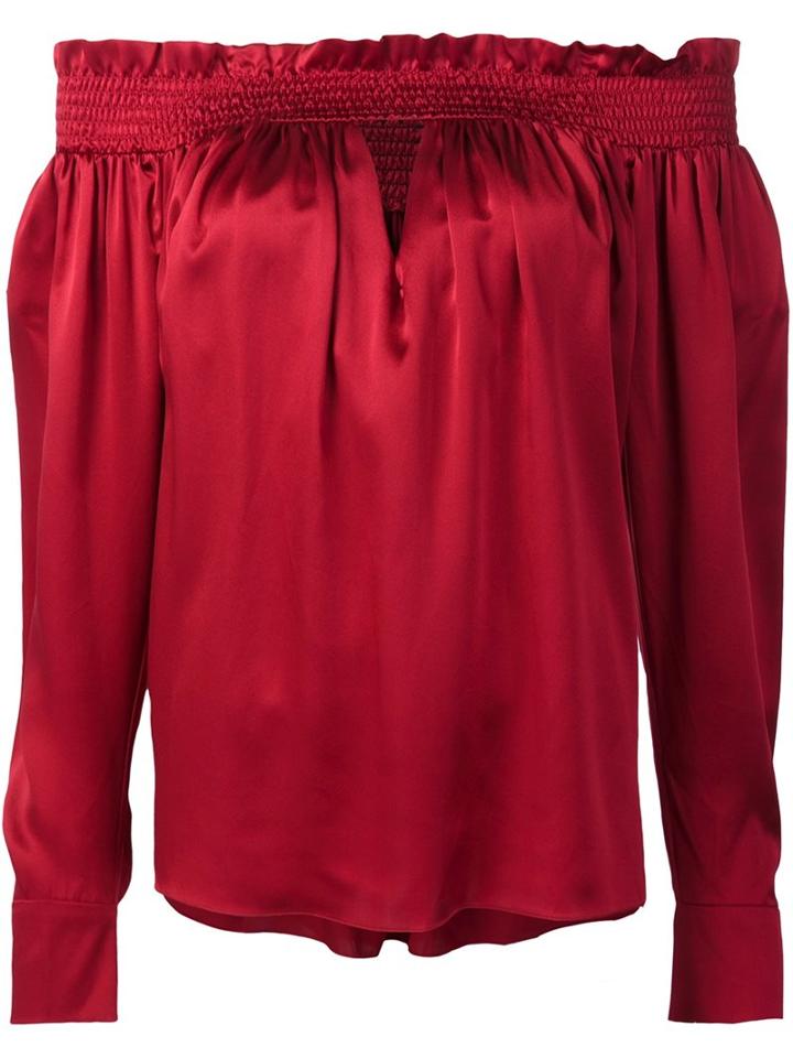 Alexandre Vauthier Off-shoulders Neck Slit Blouse, Women's, Size: 40, Red, Silk